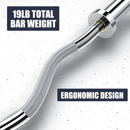 TECHNOAGE Olympic EZ Curl Bar, 47" Curl Bar(350/500LBS Capacity) 20LB, Solid Steel, Chrome Finish