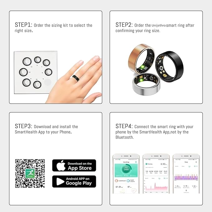 Smart Ring For Women Men, Health Tracker with Heart Rate, Blood Oxygen, Blood Pressure, Sleep