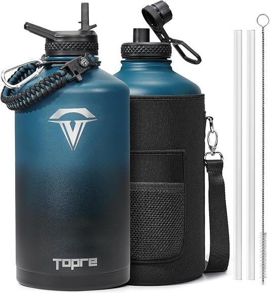One Gallon Water Bottle,128oz Insulated Flask Stainless Steel Vacuum, Cold for 48 Hrs,BPA-Free &