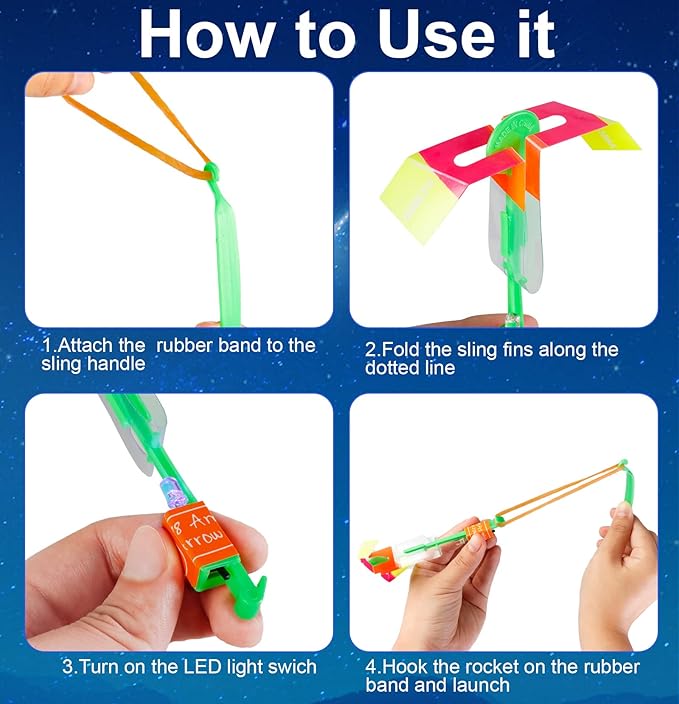 60pcs Led Arrow Helicopter Flying Toy Party Fun Gift Elastic Slingshot Flying Copters Birthdays
