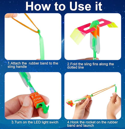 60pcs Led Arrow Helicopter Flying Toy Party Fun Gift Elastic Slingshot Flying Copters Birthdays