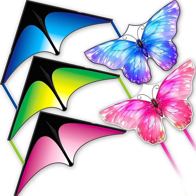 3 Piece Set Butterfly Delta Octopus Kites for Kids and Adults，Easy to Fly for Outdoor Adults