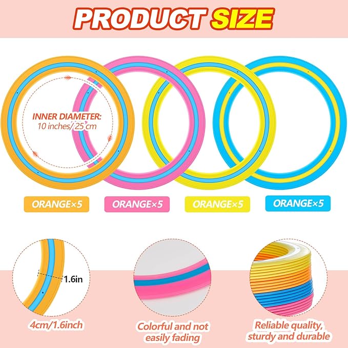 Jenaai 20 Pcs Flying Disc for Kids 10 Inch Flying Ring Adults Pool Disc for Family Outdoor Beach