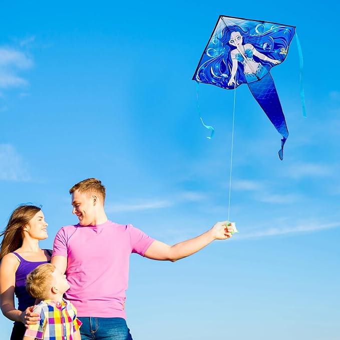 HONBO Large Mermaid Kite for Kids & Adults, Easy to Fly Delta Kite, Beginner Kite for Girls &Boys
