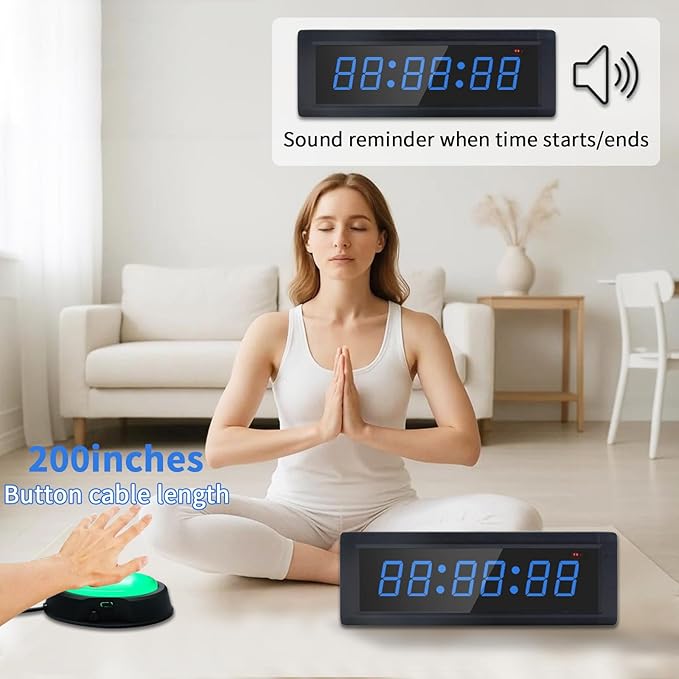 Gym Timer Clock with Remote Control & Wired Start/Stop Button,7 RGB Color, Programmable Interval