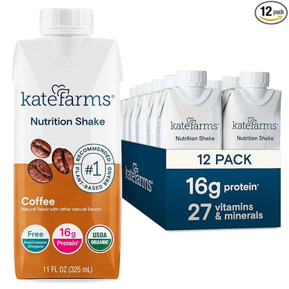 KATE FARMS Organic Nutrition Shake, Coffee, 16g protein, 27 Vitamins and Minerals, Protein Meal