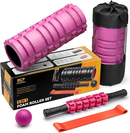 5 in 1 Foam Roller Set for Deep Tissue Muscle Massage, High Density Fitness Exercise Foam Roller