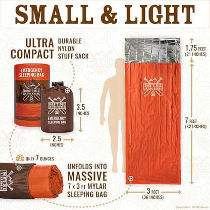 Emergency Sleeping Bag with Hood | Ultralight, Waterproof, Thermal Mylar Sleeping Bag Liner |