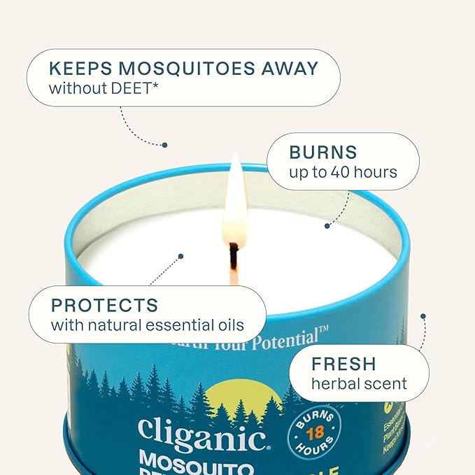 Cliganic Natural Mosquito Repellent Candle (Pack of 2) | Citronella, DEET Free, Essential Oil