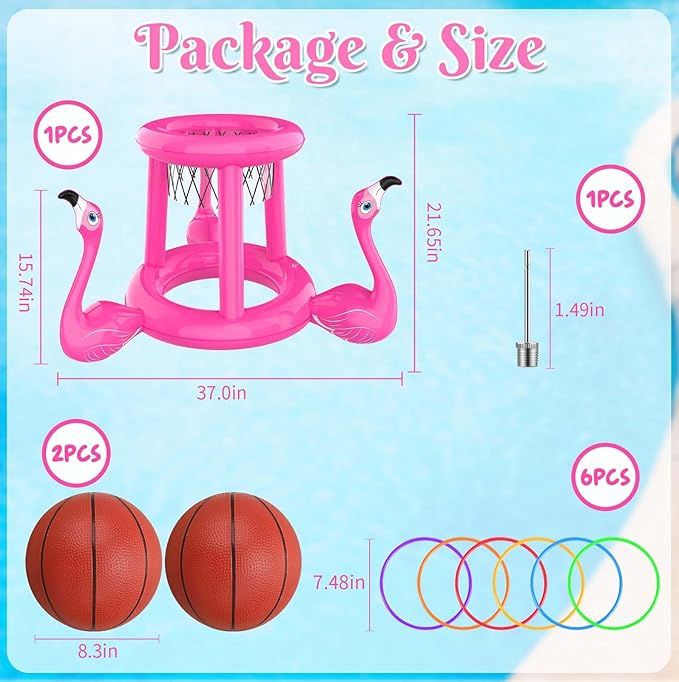 Pool Floats Toys Set, 2-in-1 Floating Basketball Hoops & Pool Ring Toss, Fun Summer Water Games for
