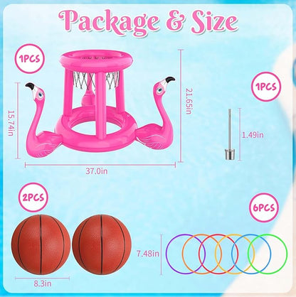 Pool Floats Toys Set, 2-in-1 Floating Basketball Hoops & Pool Ring Toss, Fun Summer Water Games for