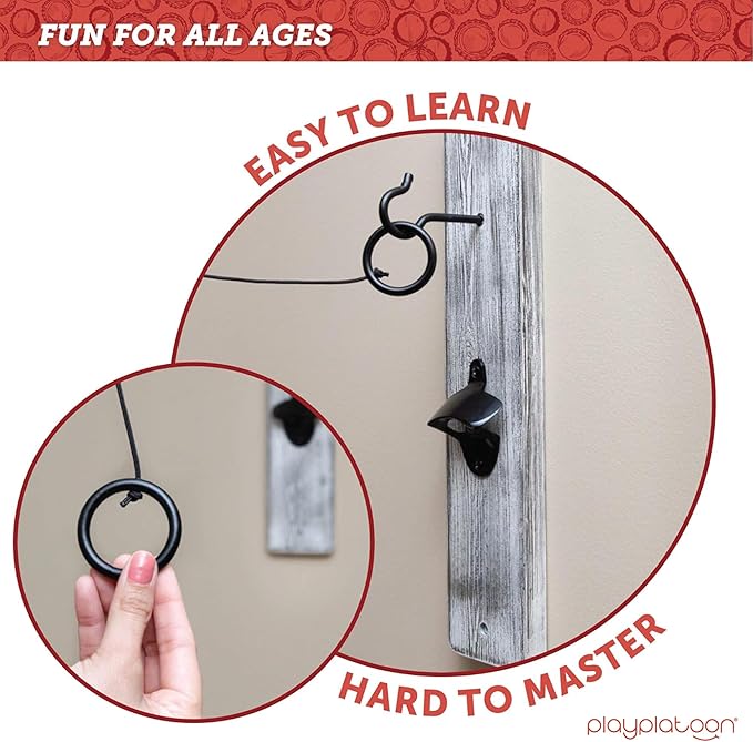 Play Platoon Hook and Ring Toss Bar Game for Adults - Wood Toss Ring Game for Adults - Perfect