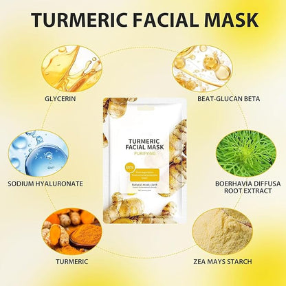 10 Sheets Masks Turmeric Face Sheet Mask for Women, Hydrating Face Masks Skincare, Facial Mask