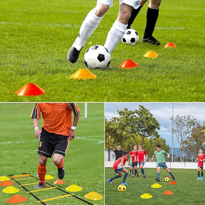 Soccer Speed Agility Training Set - 20FT Agility Ladder 12/16 Sports Cones and Soccer Kick Trainer