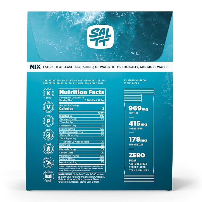 SALTT Electrolytes Powder Packets, All Things Mixed Variety Pack (15 Packets) - Magnesium