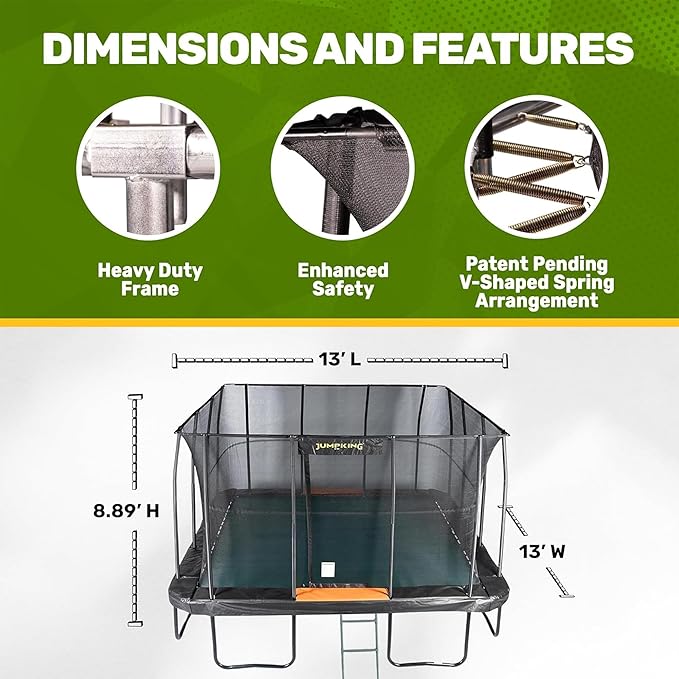 JumpKing Rectangle Trampoline Outdoor with Enclosure, Ladder, and Net, Large Recreational