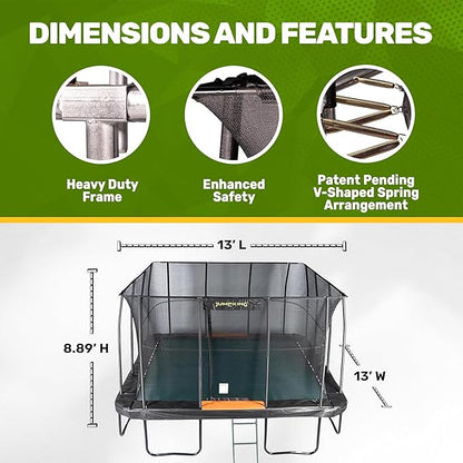 JumpKing Rectangle Trampoline Outdoor with Enclosure, Ladder, and Net, Large Recreational