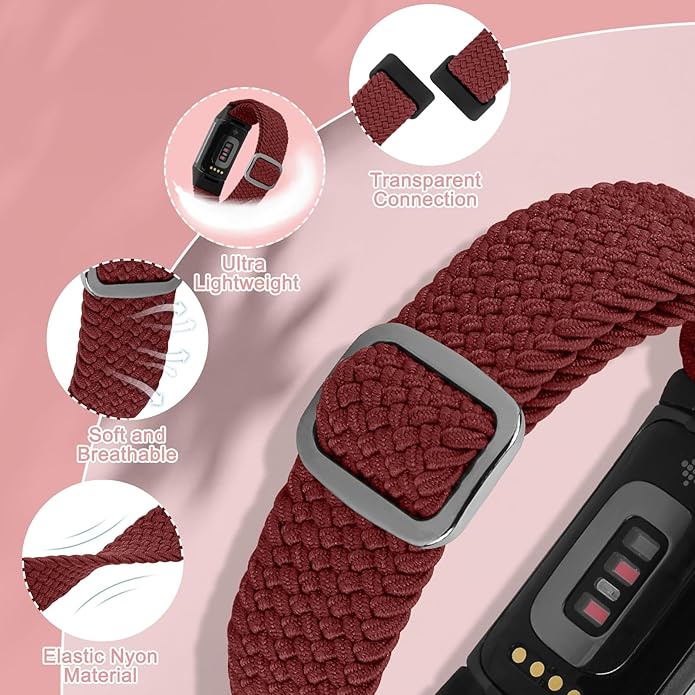 Braided Band Compatible with Fitbit Charge 6/Fitbit Charge 5, Soft Nylon Solo Loop Adjustable
