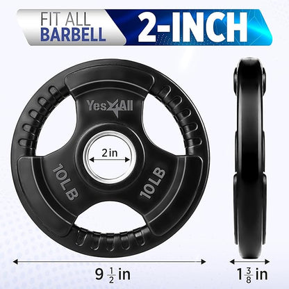 Yes4All Rubber Grip Plates for Barbell, 2-Inch Weight Plates for Weightlifting and Strength