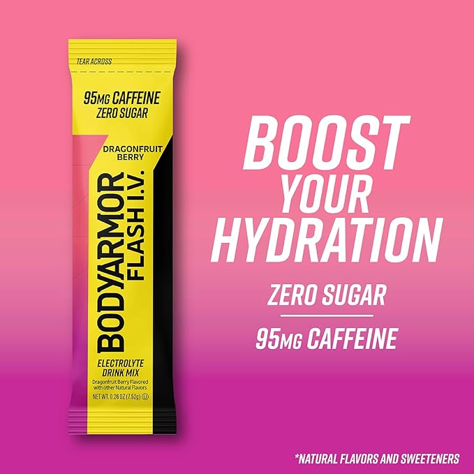 BODYARMOR Caffeinated Flash I.V. Electrolyte Packets - Dragonfruit Berry - Zero Sugar Energy Drink