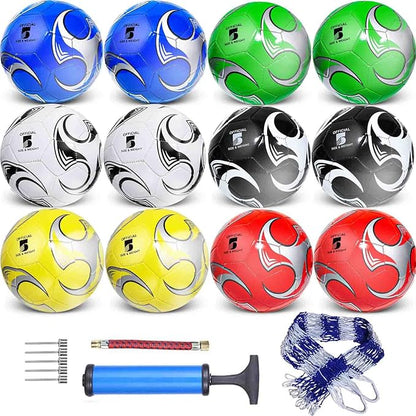 12-Pack Training Soccer Balls Size 5/4/3 with Pump – Bulk Deflated Balls for Teens and Adults