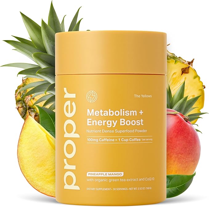 Proper, The Yellows Metabolism and Energy Boost, Sugar Free Energy Drink Powder with 100mg