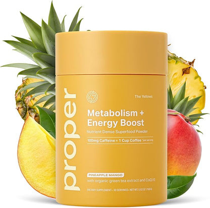 Proper, The Yellows Metabolism and Energy Boost, Sugar Free Energy Drink Powder with 100mg