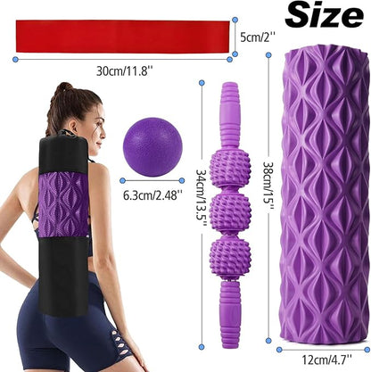5 in 1 Foam Roller Set Trigger Point Foam Roller, Massage Roller Stick, Massage Ball, Stretching