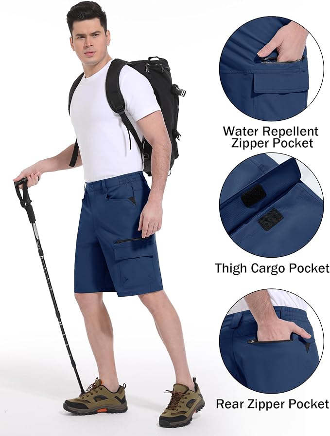 CRYSULLY Men's Hiking Cargo Shorts Outdoor Summer Lightweight Quick Dry Work Casual Shorts with 5