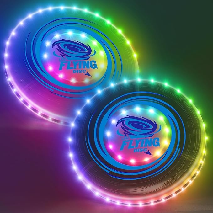 2 Pack Light up Flying Discs for Kids, 45 LEDs, 14 Lighting Modes, Rechargeable Glow in The Dark