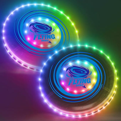 2 Pack Light up Flying Discs for Kids, 45 LEDs, 14 Lighting Modes, Rechargeable Glow in The Dark