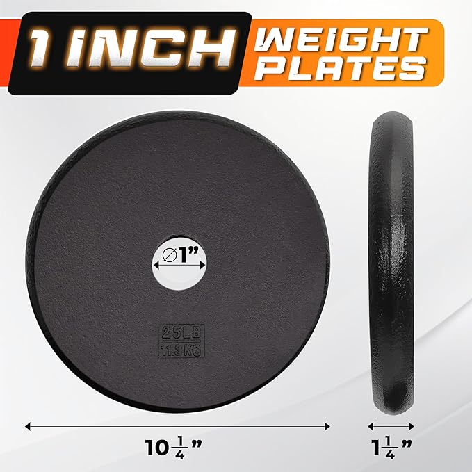 Yes4All Standard 1" Cast Iron Weight Plate - Ideal for Strength Training - Multiple Weight: 5LB to