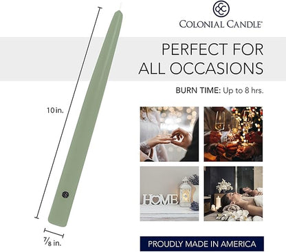 Colonial Candle Unscented Taper Candle, Handipt Collection, Colonial Classic Green, 10 in, Pack of