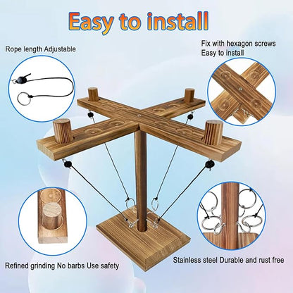 Hook Toss Game, Ring Toss Game, Handmade Wooden Ladder, Throwing Hook and Ring Battle Game for