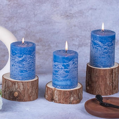 KONNI Blue Pillar Candles Set of 3, 3"x 4" Unscented Pillar Candles Bulk, 39 Hours Long Burning