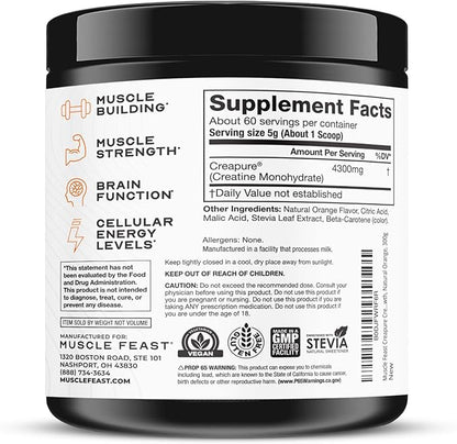 Muscle Feast Creapure Creatine Monohydrate Powder, Vegan Keto Friendly Gluten-Free Easy to Mix