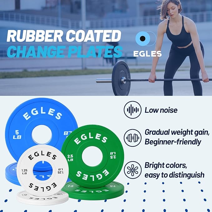 Egles Change Plates Set 1.25LB, 2.5LB, 5LB - Rubber-Coated Weight Plates in Pairs, Olympic Bumper
