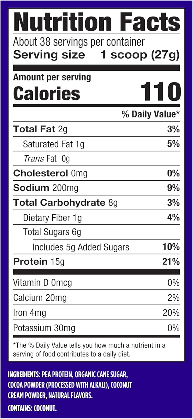 Vega Protein Made Simple - 15g Plant-Based Pea Protein, Chocolate, 39 Servings, Stevia Free, No