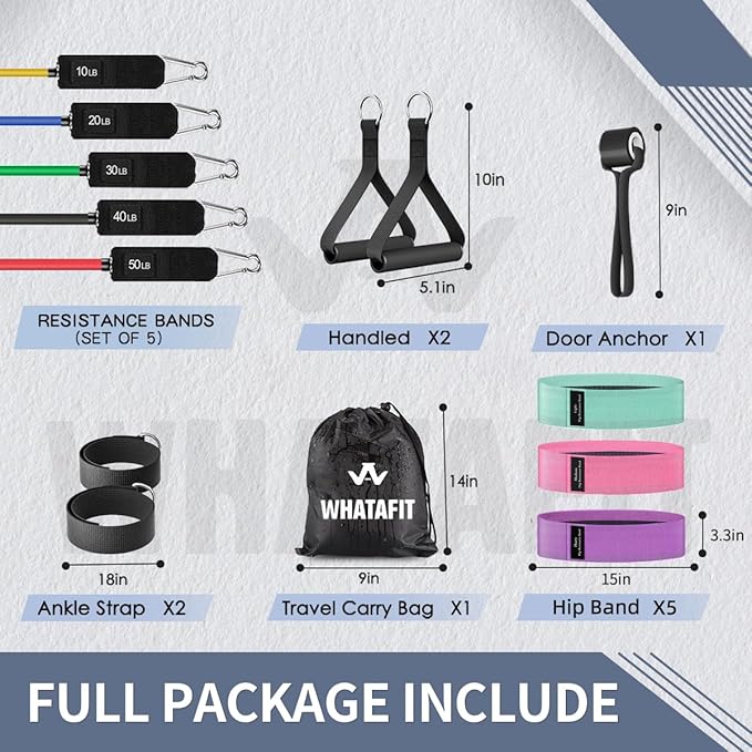 WHATAFIT Resistance Bands, Exercise Bands，Resistance Bands for Working Out, Work Out Bands with