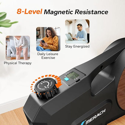 Under Desk Bike Pedal Exerciser, Quiet Magnetic Mini Exercise Bike with MERACH App for Arm, Leg