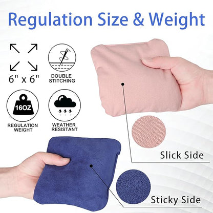 EunHo Dual Sided Cornhole Bags Regulation Set of 8 Professional Cornhole Bean Bags Slick and Stick