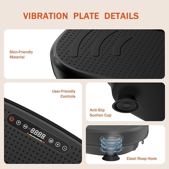 Vibration Plate Exercise Machine, Vibration Plate Platform with Bluetooth & Resistance Bands