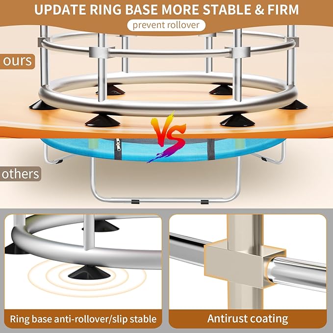 Trampoline for Kids, Adjustable Baby Toddler Trampoline with Basketball Hoop, Round Bottom Indoor