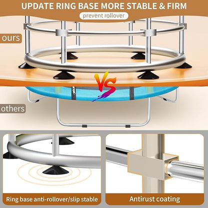Trampoline for Kids, Adjustable Baby Toddler Trampoline with Basketball Hoop, Round Bottom Indoor