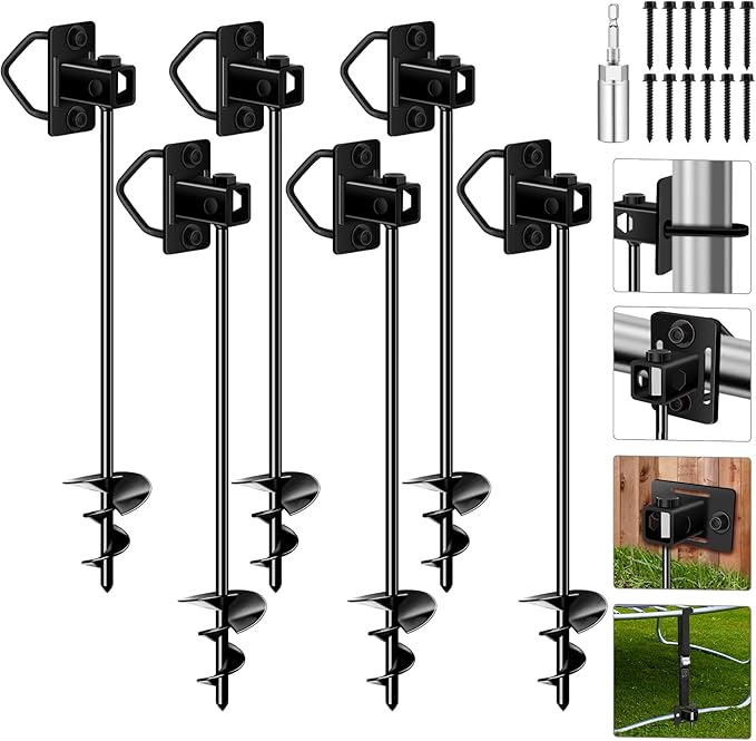 Ground Anchors Screw in Payivsve, Multi-Purpose Trampoline Stakes Heavy Duty, 3" Wider Spiral