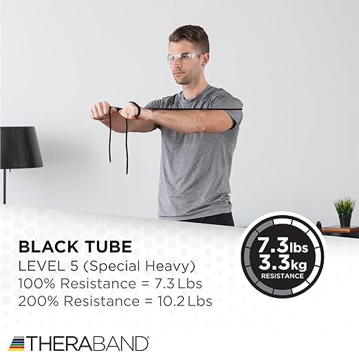 THERABAND Resistance Tubes, Advanced Set, Blue & Black, 5 ft Latex Tubing, Home or Clinic Use