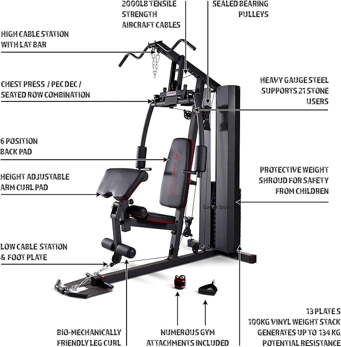 Marcy Multifunctional Workout Station 100lbs to 200lbs Stack Home Gym for Weightlifting and
