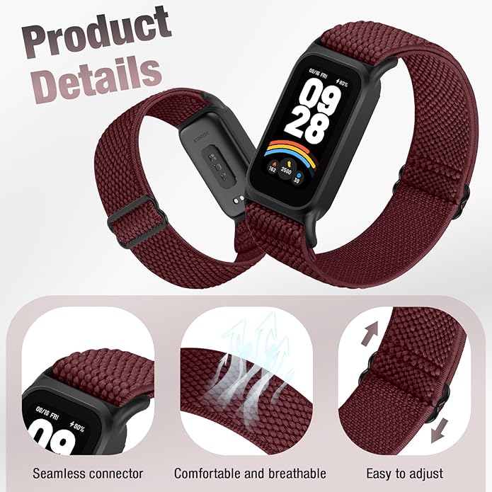 2 Pack Elastic Bands Compatible with Xiaomi Smart Band 9 Active Women Men, Soft Nylon Replacement