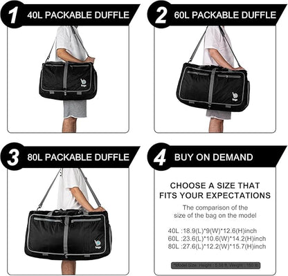 Bago Large Foldable Duffel Bags for Traveling Women & Men - 80L Packable Duffle Bag for Travel with