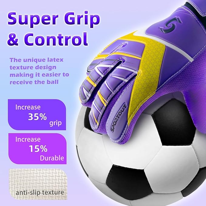 Sportout Kids Goalkeeper Gloves, Soccer Gloves with Double Wrist Protection and Non-Slip Wear